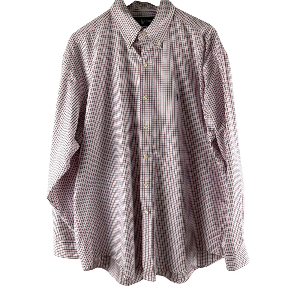 Ralph Lauren Blake Shirt Mens Large Red Blue Check Two-Ply Cotton Long Sleeve